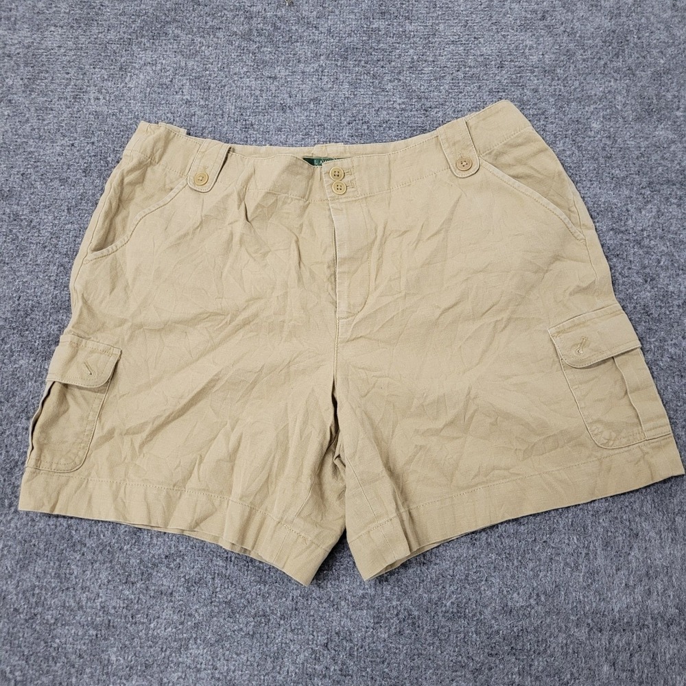 Lauren Ralph Lauren Cargo Shorts Womens Size 14 Tan Linen Blend Utility Casual